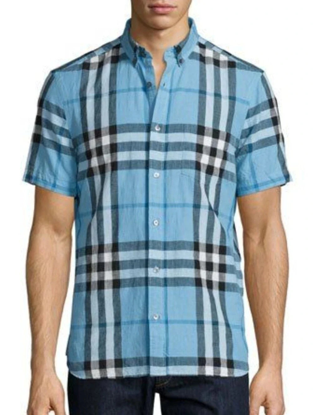Burberry Light Blue Check Button Up Shirt